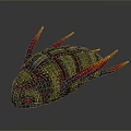 Vibrant Fantasy Creature With Green Body Red Stripes Orange Spikes And Red Eyes