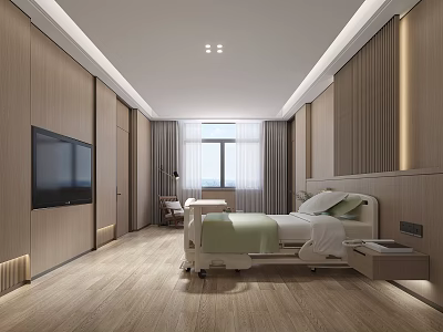 Modern Hospital Room Interior With Wooden Walls TV And Comfortable Bed 3d model