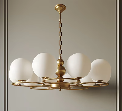 Elegant Modern Chandelier With Golden Hanging Chain And White Spherical Lampshades 3d model