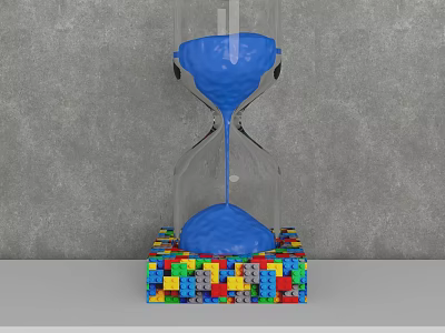 Decorative Ornament Set Featuring Blue Sand Hourglass on Colorful Building Blocks Base 3d model
