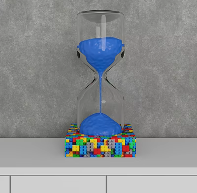 Decorative Ornament Set Featuring Blue Sand Hourglass on Colorful Building Blocks Base 3d model