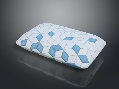 Modern White Pillow With Blue Hexagonal Geometric Patterns And Soft Texture 3d model