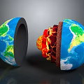 Earth Cross Section Showing Internal Layers With Blue Surface And Green Landmasses