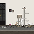 Modern Cat Play Area With MultiLevel Tree And Pet Toys In Interior Space