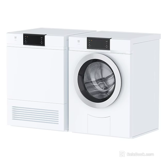 White Modern Washing Machine And Dryer With Front Load Door And Control Panel 3d model