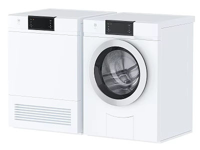 White Modern Washing Machine And Dryer With Front Load Door And Control Panel 3d model