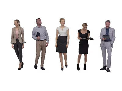 Group of Business Professionals Standing and Walking in Formal Attire Holding Documents 3d model