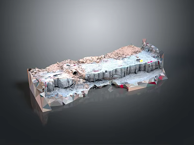 Detailed 3D Rocky Landscape Model With Earthy Surface Geometric Structures And Gray Background 3d model
