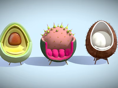 Unique Single Sofas With Creative Avocado Coconut And Spiky Fruit Shaped Designs 3d model