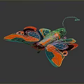 Butterfly Shaped Toy Featuring Orange Blue Black Wings And Connected Wire Design