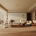 Modern Minimalist Living Room Interior With Beige Sofa Wooden Flooring Coffee Table And Rug