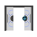 Futuristic Door Design With Blue Glowing Ring Circular Emblem And Illuminated Lines