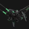 Futuristic Sci Fi Spaceship With Gray Body Green Glowing Cannons And Wings