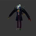 Game Movie Character In Black Coat With Mechanical Backpack And Blue Glowing Core