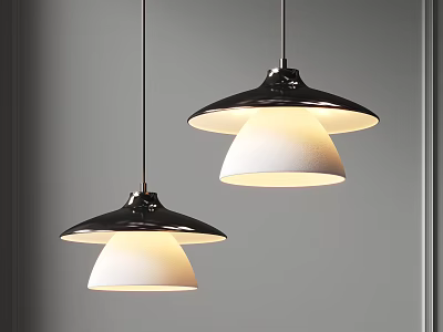 Two Modern Pendant Lights With White Shades And Dark Tops For Interior Lighting 3d model