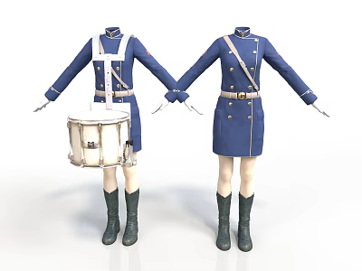 Two Mannequins In Blue Uniforms Holding Drum For Display Use 3d model