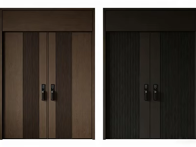 Modern Security Door With Vertical Stripes Dark Brown Black Handles And Locks 3d model