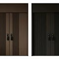 Modern Security Door With Vertical Stripes Dark Brown Black Handles And Locks 3d model