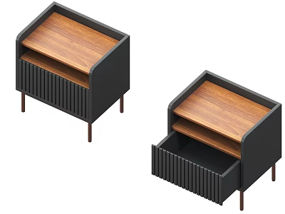 Modern Wooden Top Nightstand With Black Frame Brown Legs And Open Drawer Design 3d model