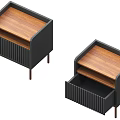 Modern Wooden Top Nightstand With Black Frame Brown Legs And Open Drawer Design