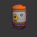 Industrial Storage Tank Cylindrical Orange Silver With Yellow Warning Stripes Flame Symbol Metal Stand Pipes