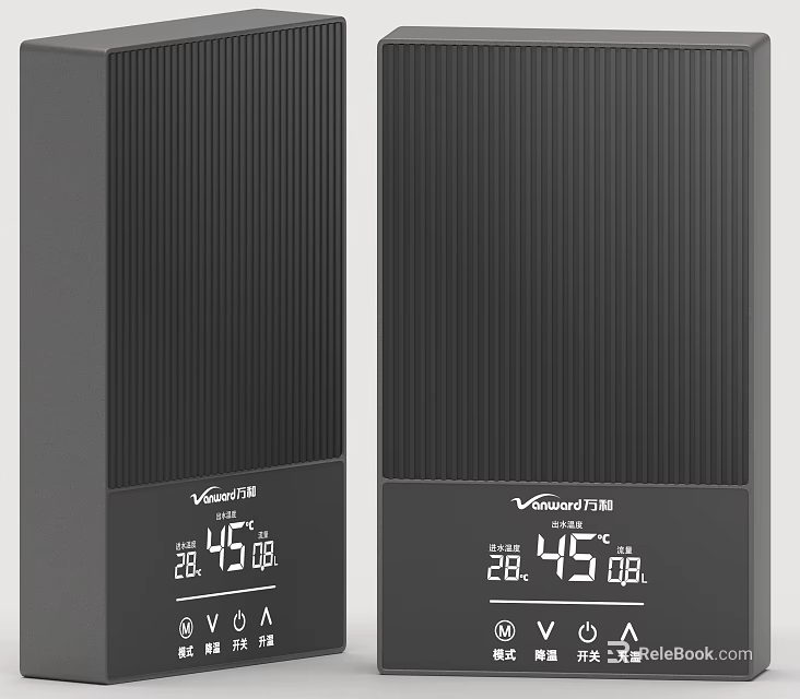 Modern Vanward Black Water Heater With Digital Temperature Display And Control Panel 3d model