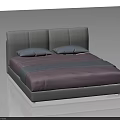 Modern Sleek Double Bed With Gray Headboard Purple Bedspread And Gray Pillows