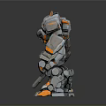 Gray And Orange Sci Fi Armored Robot Warrior With Weapon And Mechanical Design