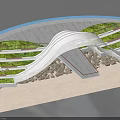 Modern Curved Pergola With Green Vegetation Stone Steps And Rock Landscape Elements 3d model