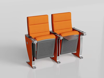 Stylish Modern Orange Public Chairs With Metal Frame And Perforated Design 3d model
