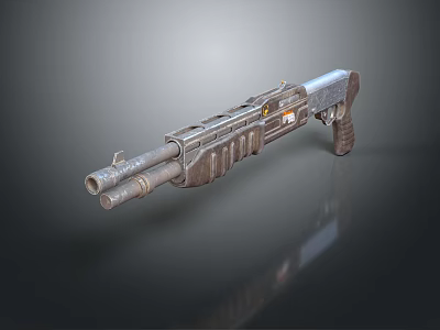 Futuristic Double Barrel Weapon With Detailed Metal Design And Tactical Features 3d model