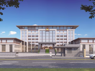 Modern Office Building Exterior Design With Glass Facade Main Entrance And Symmetrical Structure 3d model