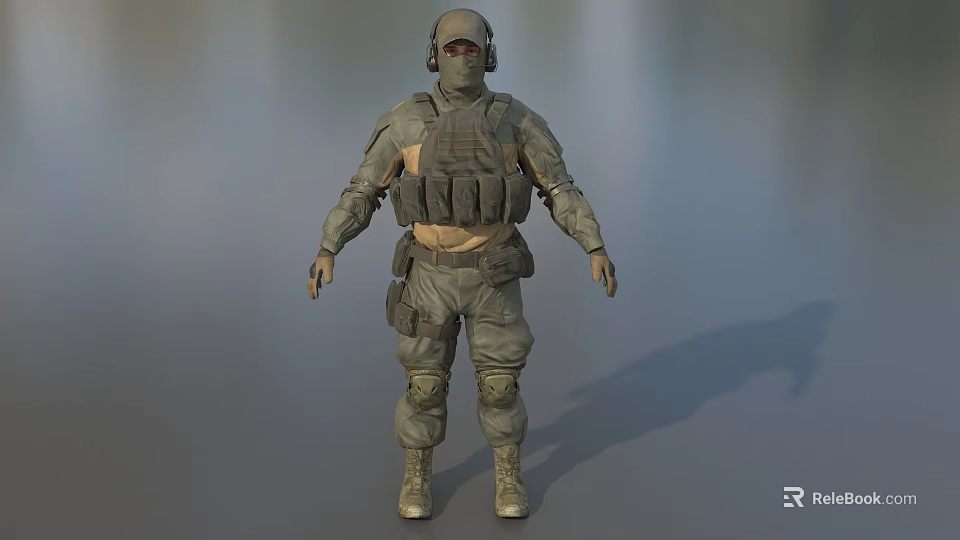 Man In Military Tactical Uniform With Helmet Tactical Vest And Protective Gear Standing 3d model 