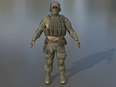 Man In Military Tactical Uniform With Helmet Tactical Vest And Protective Gear Standing 3d model