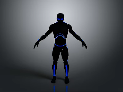 Futuristic Humanoid Robot Figure With Black Silhouette And Blue Glowing Lines 3d model