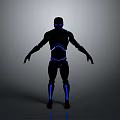Futuristic Humanoid Robot Figure With Black Silhouette And Blue Glowing Lines