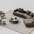 Modern L shaped Sofa and Round Coffee Table Set with Accent Chairs Gray Carpet 3d model