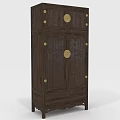 Dark Wooden Chinese Traditional Wardrobe With Brass Circular Decorations And Cabinet Doors