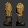 Lace Up Dark Leather Boots With Yellow Fabric Cuffs Thick Non Slip Soles Outdoor Hiking Use