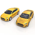 Two Yellow Sedans One Intact and One Damaged with Cracked Windshield and Scratched Body