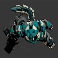 Turquoise White Futuristic Mechanical Armor Character With Biomechanical Design Holding Gun