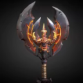 Mythical Battle Axe With Fiery Glowing Edges And Intricate Metal Design