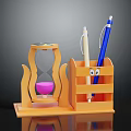 Wooden Desktop Hourglass with Pink Sand and Pen Stand Featuring Eye Design and Pens