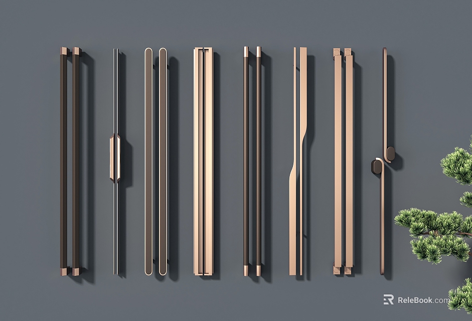 Various Sleek Cabinet Handles With Metallic Finishes And Modern Designs 3d model 