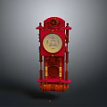 Vintage Red Wall Clock With Ornate Wooden Frame And Gold Accents