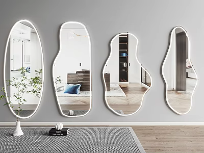 White Framed Mirrors in Different Shapes for Modern Interior Wall Decor 3d model