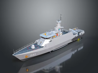 G21 Military Patrol Ship With Gray Hull Upper Structure And Communication Antenna 3d model