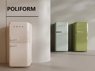 Modern Interior With SMEO Retro Refrigerators In Beige Light Green And Green 3d model