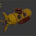 Yellow And Red Cartoon Submarine Model With Round Windows And Propeller