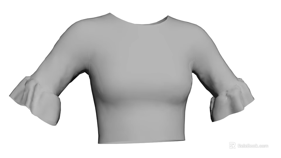 Women's Cropped Top With Round Neck And Bell Sleeves Simple Design 3d model 